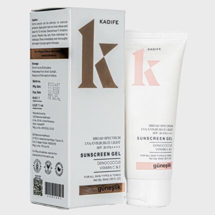 Kadife Sunscreen Gel | Broad Spectrum UV Protection SPF 30 PA+++ | Lightweight Non-Greasy Formula with Vitamin C & E | For All Skin Types | 50 ml